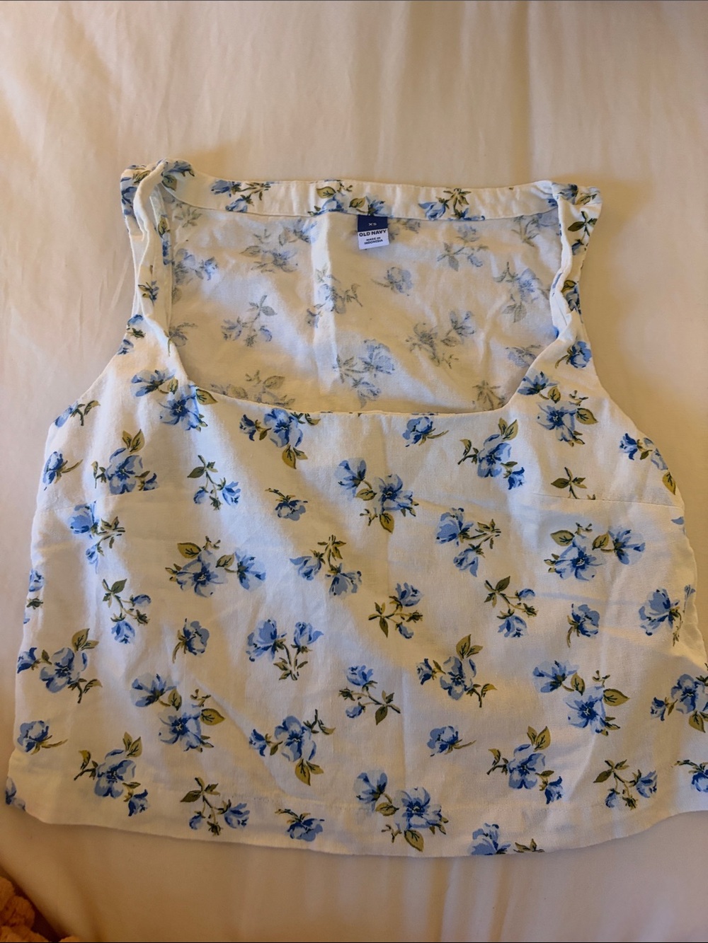 Old Navy White Floral Square-Neck Tank Top - White/Blue